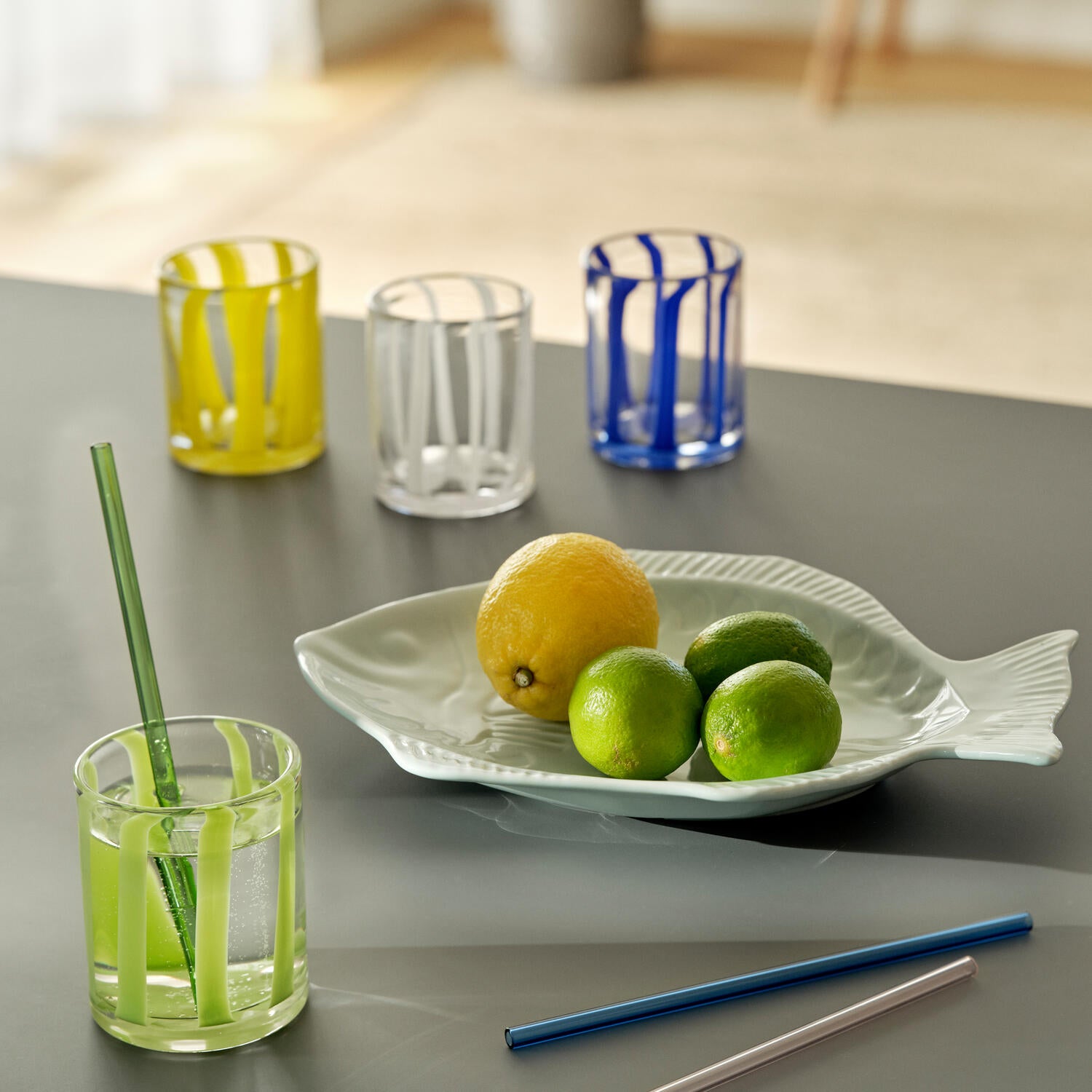 Tumbler glas med striber - blå